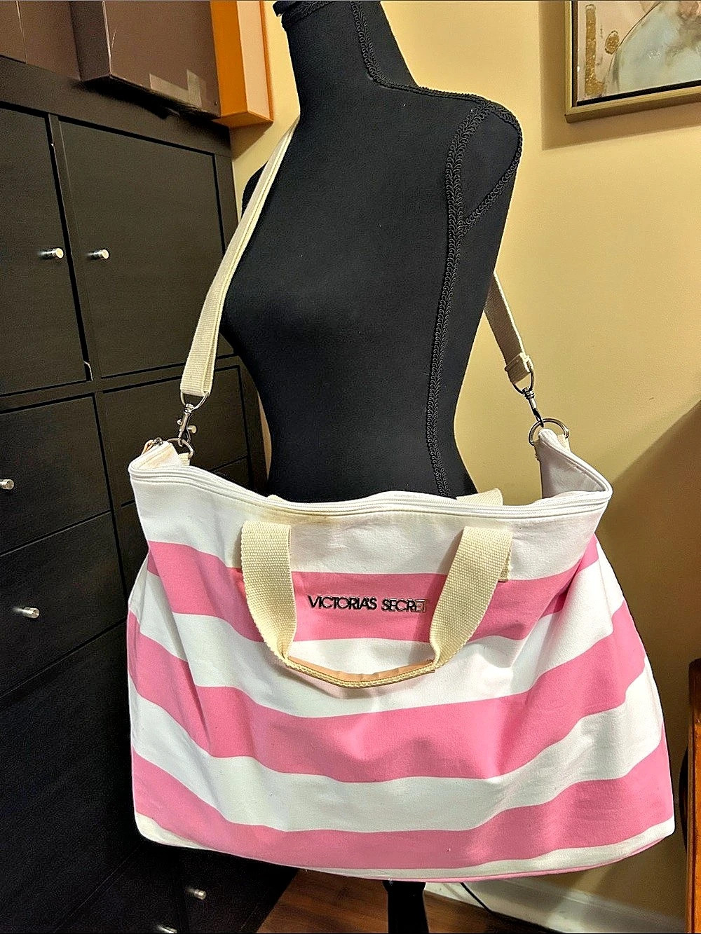 Victoria's Secret Pink White Striped Weekender Tote